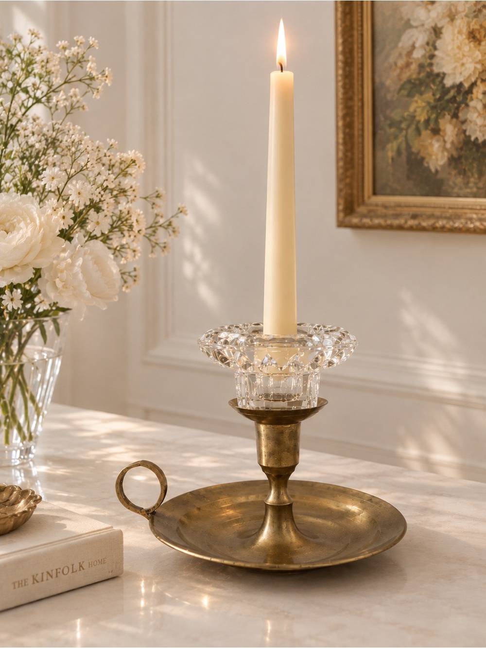 ✨ Vintage Crystal & Brass Candle Holder Set ✨